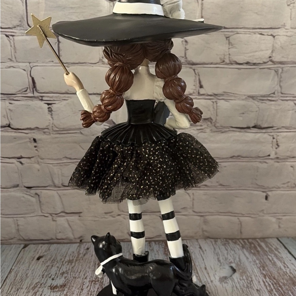 Whimsical Witch Figurine with Black Cat Wand Black Magic Book Halloween 15 Inch - Picture 3 of 6